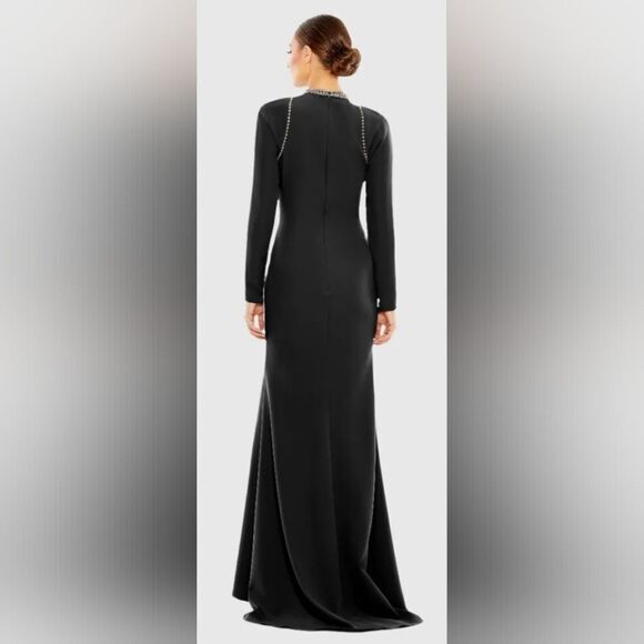 Mac Duggal 26612 Raglan Long Sleeve  High Neck Embellished Gown NWT sz 8 Black - Picture 2 of 7